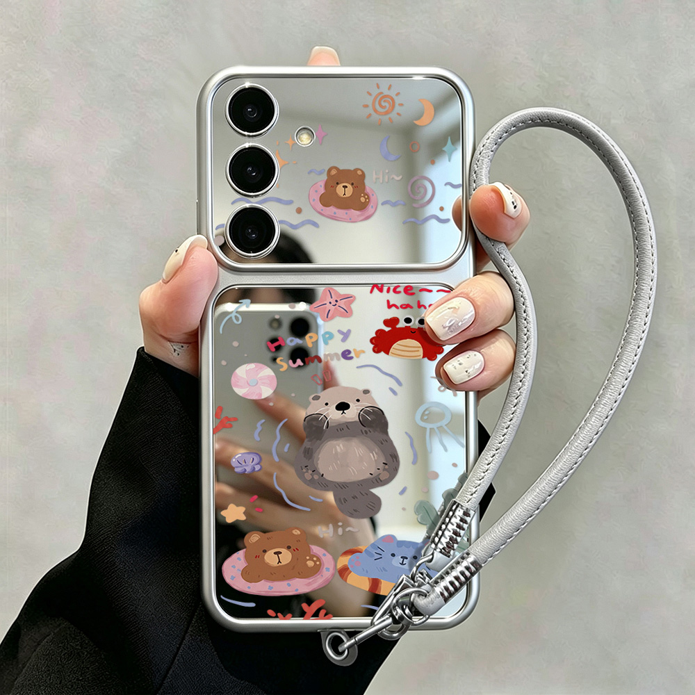 Computer Case - Cartoon Bear Mirror Case with Lanyard
